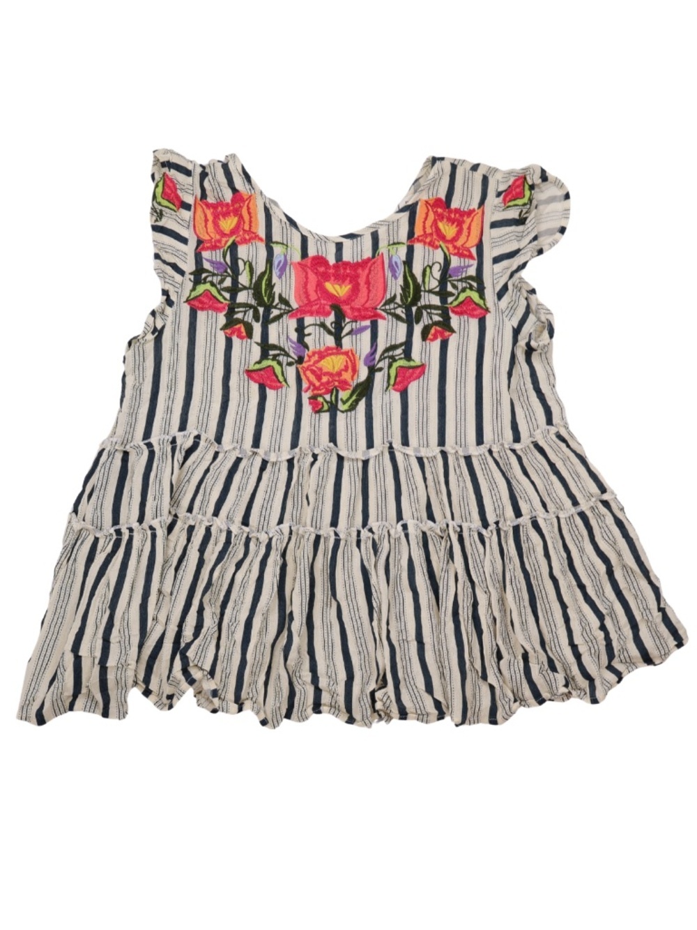 THML Embroidered Floral Striped Boho Peplum Blouse Size Small Boutique Top
